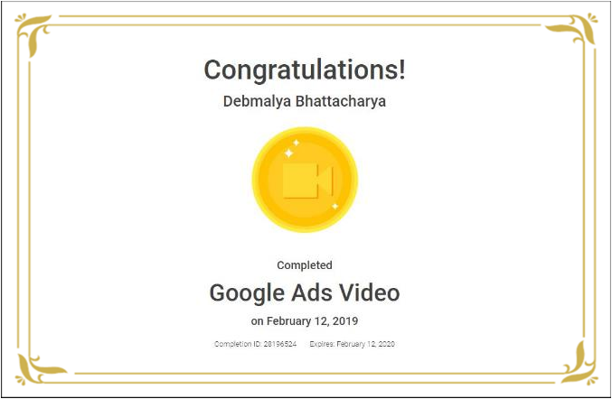 Google Ads Video Certificate